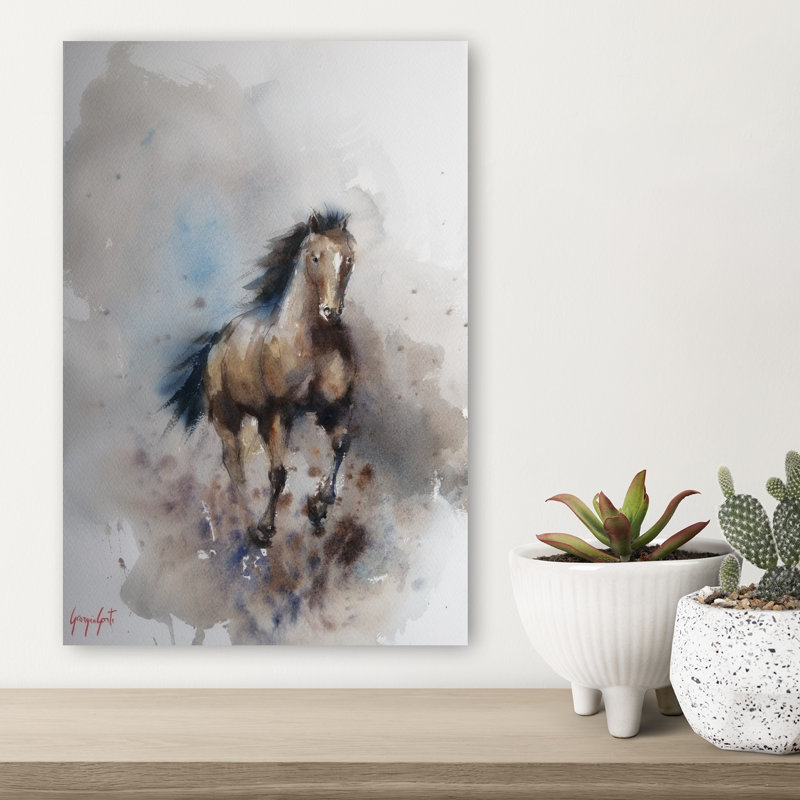 Cheval sauvage galop cheval contemporain, reproduction d'art mural, 18" H x 12" W