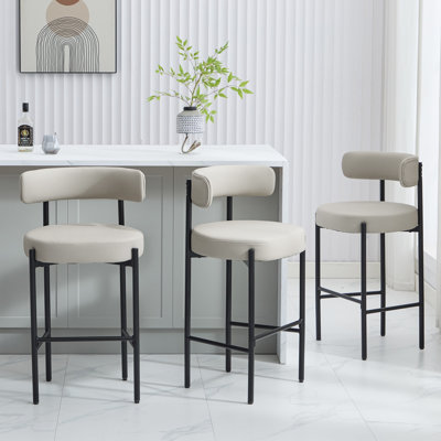 30" Modern Faux Leather Upholstered Bar Stool with Curved Low Back and Metal Frame