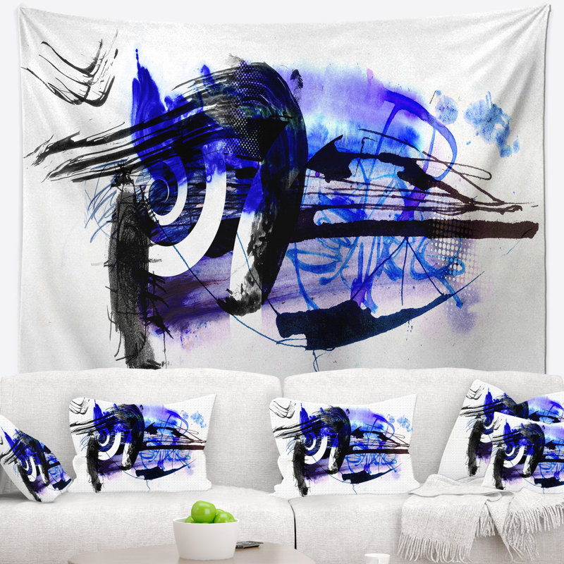 Tapisserie abstraite de tache bleue, H 50 po x l 60 po