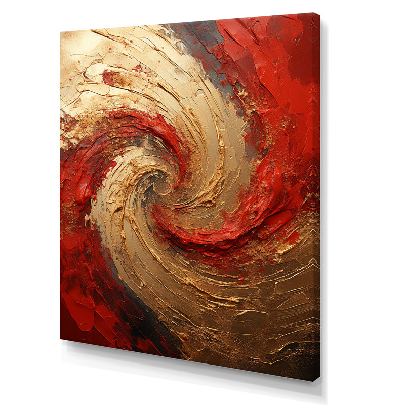 Red Gold Fusion Spiral - Abstract Spirals, art mural, Toile tendue, H 40 po x l 30 po, Sans cadre