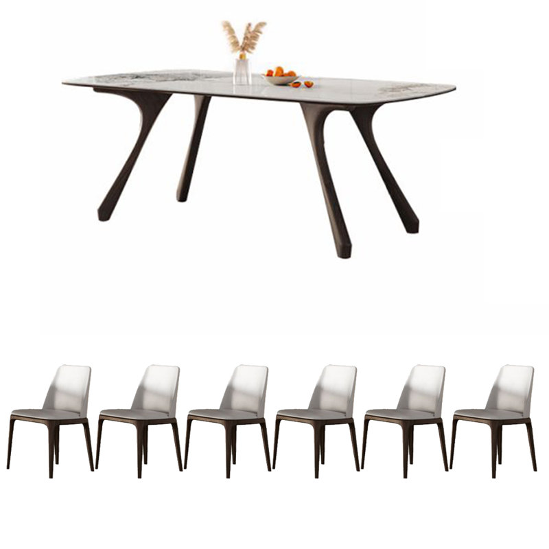 Ensemble de table de salle à manger en bois massif et en pierre frittée, H 29,53 po x l 31,5 po x L 55,12 po