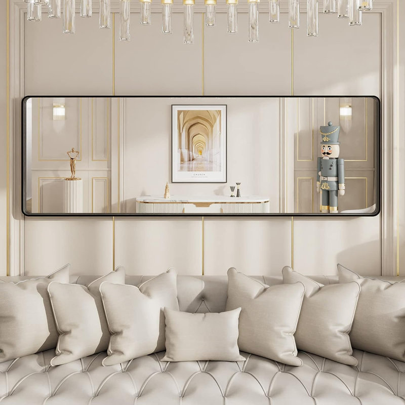 Miroir mural Aevar, 65 po x 22 po, Noir mat