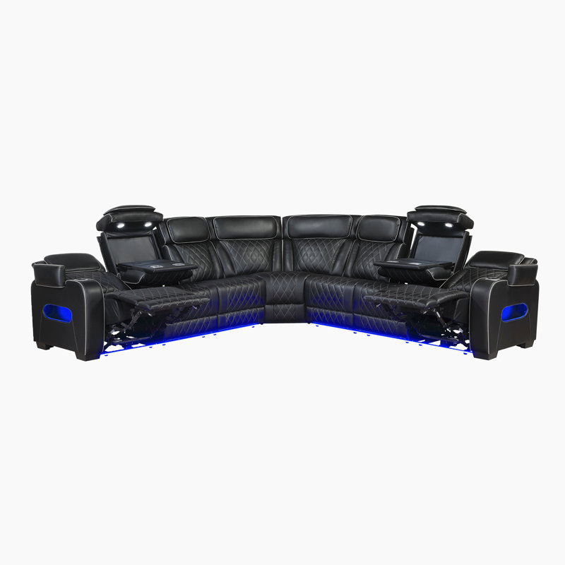 Canapé modulaire inclinable électrique 3 pièces en similicuir de 128 po avec console rabattable ultime avec charge sans fil et inclinable électrique à deux réglages et appui-tête réglable Annitra