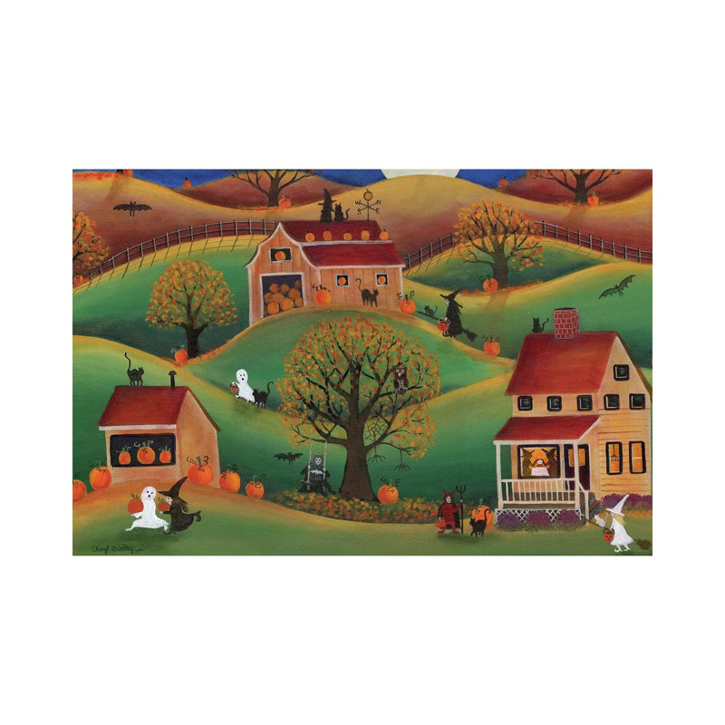 Halloween Autum Pumpkin Farm by Cheryl Bartley - Painting on Canvas, 45.72cm H x 66.04cm W x 3.81cm D, Wrapped Canvas