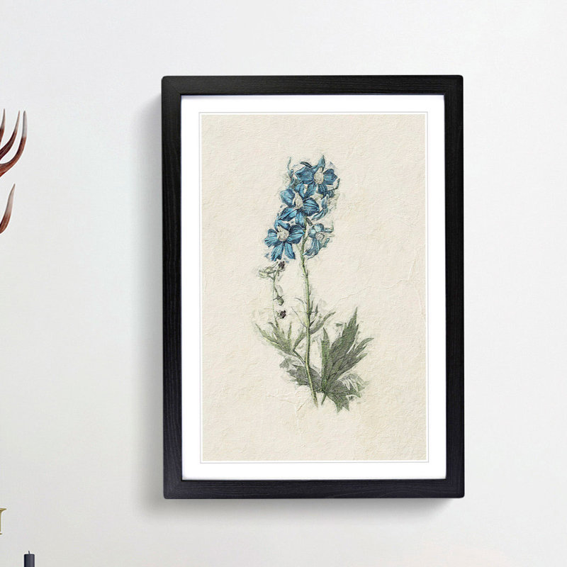 Illustration of Blue Wildflowers - Picture Frame Painting Print, 65cm H x 48cm W x 2cm D, Black Framed