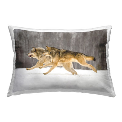 Dashing Wolves in Snow Decorative Printed Throw Pillow Design by Lisa Dearing