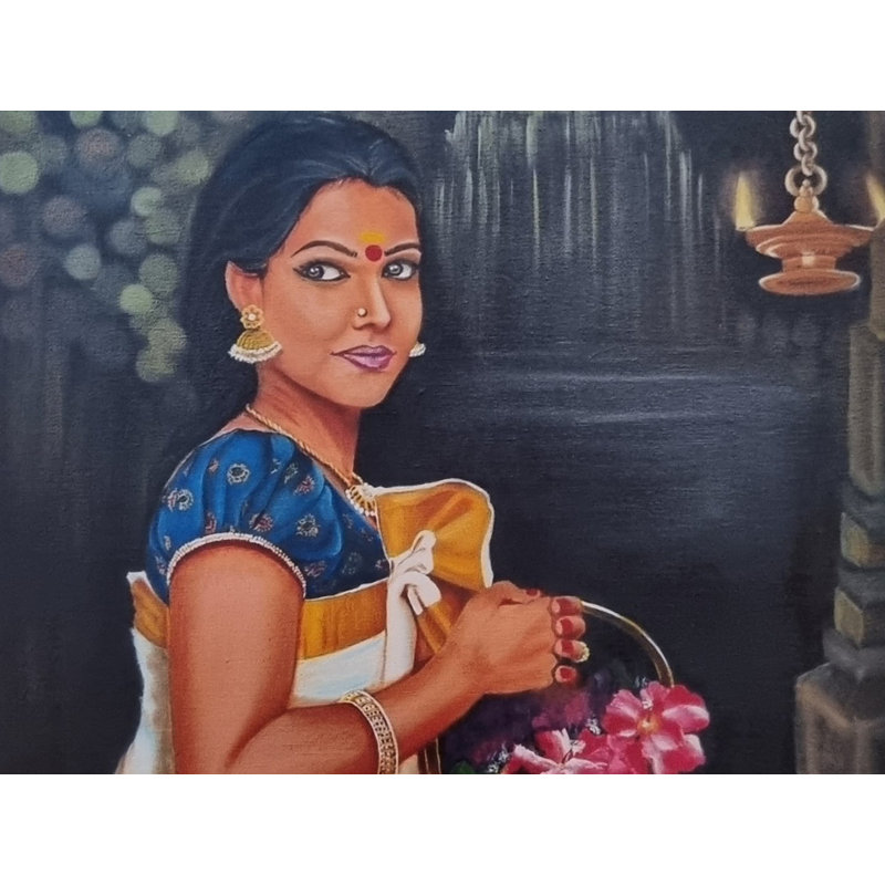 Prêt à Pooja | Acrylique sur toile par Avani Mayank Desai | Cadre en bois