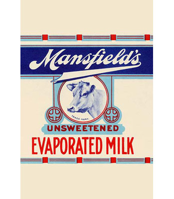 " Mansfield's Unsweetened Evaporated Milk "