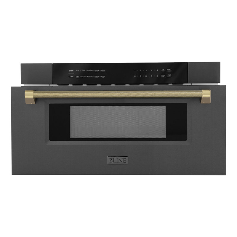 ZLINE Autograph 30 in. Microwave Drawer in Stainless Steel and Polished Nickel Helix Handle, Black/Champagne Bronze