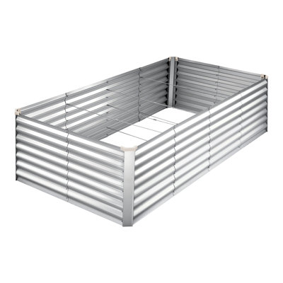 Galvanized Steel Raised Garden Bed, 8 ft x 4 ft x 2 ft, Rectangular Metal Planter Box for Outdoor Vegetables and Flowers, Silver