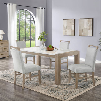 Ensemble de salle à manger à plateau rectangulaire en faux marbre blanc l 66 po