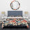 Gray and Coral Bird On Floral Brand - Ensemble de housse de couette floral