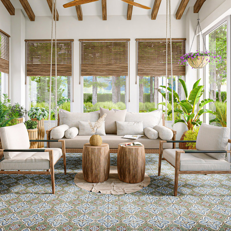 Harmonia 13" x 13" Ceramic Patterned Wall & Floor Tile, Green/Blue
