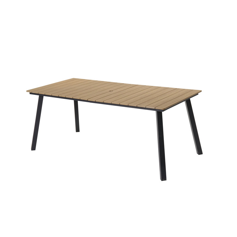 Table de salle à manger extérieure pliante pour 4 à 6 personnes, structure en acier avec trou de parasol pour patio, jardin, cour, terrasse, bord de piscine (jaune)