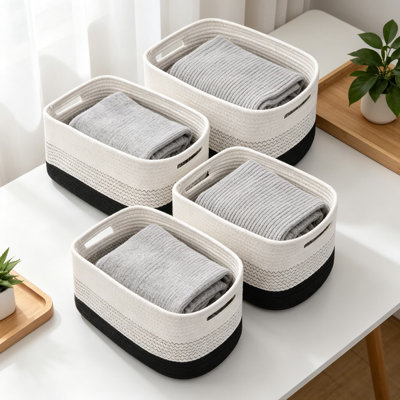 Woven Storage Baskets 4-Pack, Cotton Rope Organizer Bins For Shelves, Closet, Toys, Books & Towels, Durable Home Storage For Living Room & Bedroom