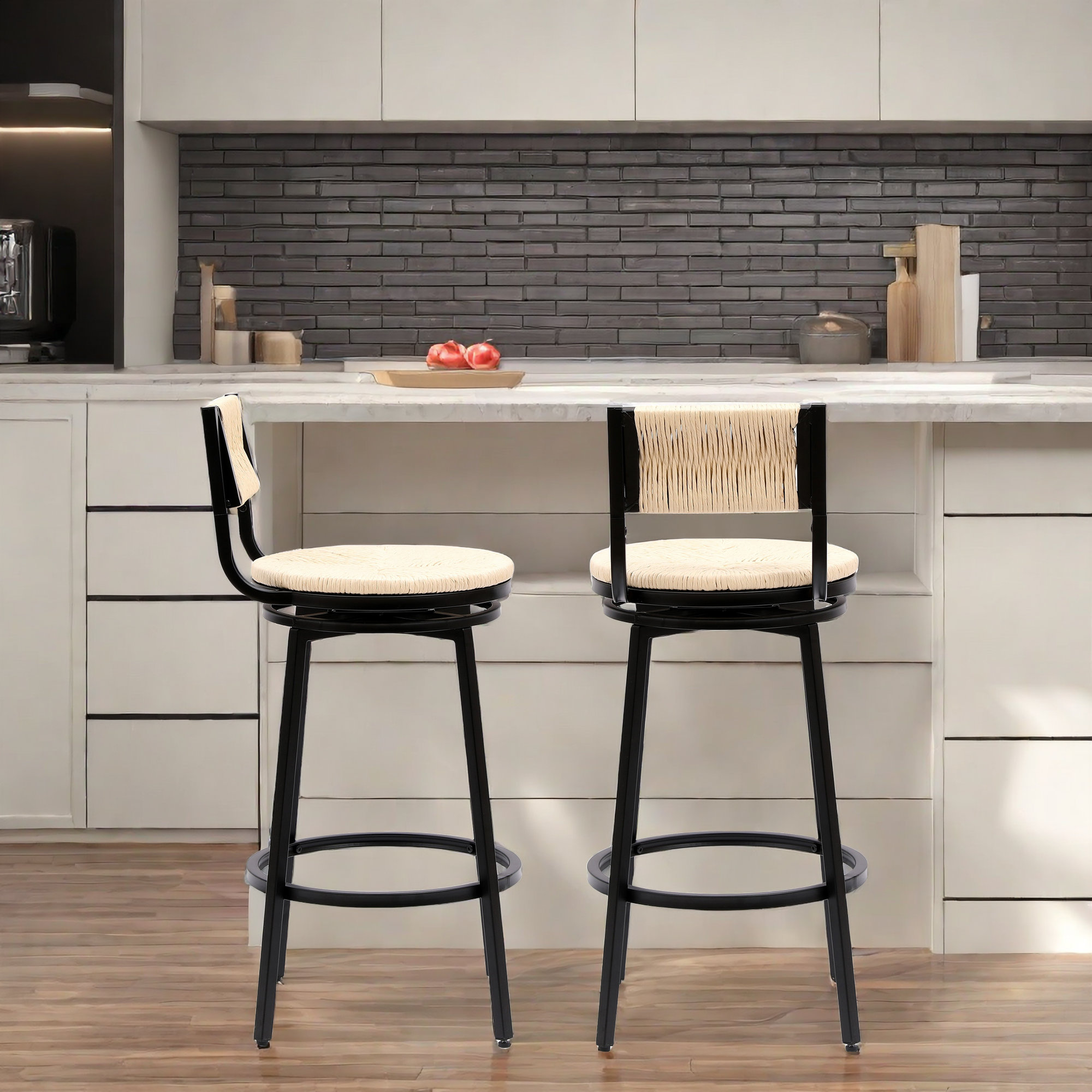 17 Stories Casarah Swivel Hand Woven Paper Rope Bar Stools Set Wayfair