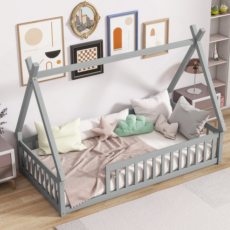 Lit simple au sol, gris