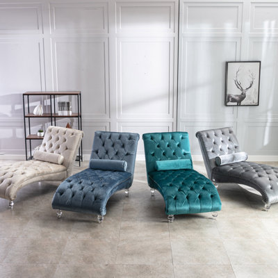 Méridienne en velours pour l'intérieur, capitonnée à boutons et rembourrée avec coussin pour le salon de la chambre à coucher