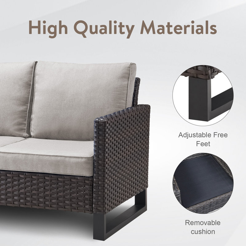 Ingvald 9 - Pieces Outdoor Sectional Seating Group With Wicker Water Resistant Storage Deck Box And Cushions, Beige