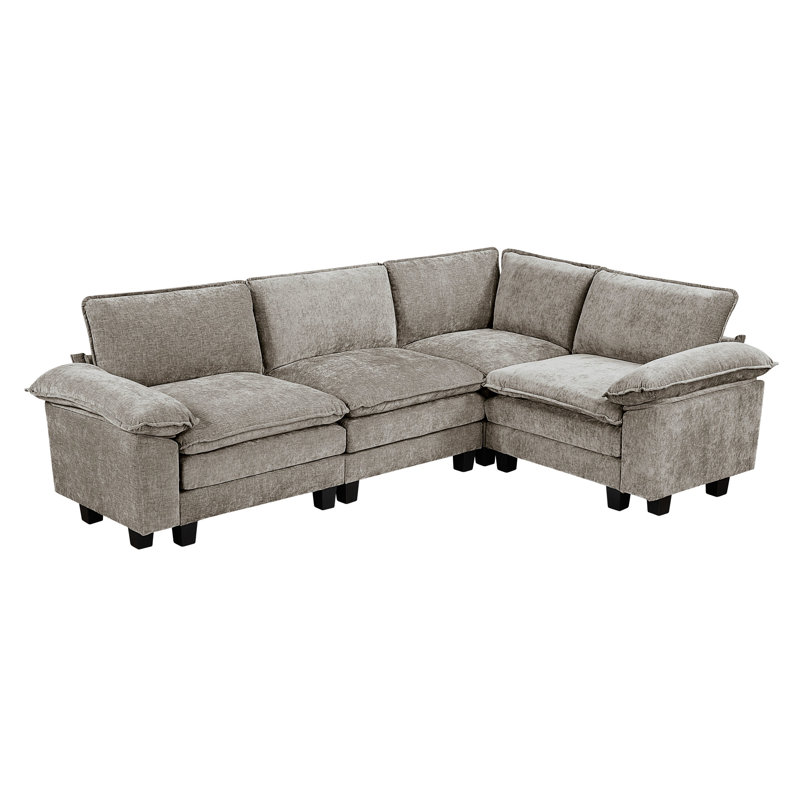 Chenille Upholstered 4 Modular Sectional With Removable Cushion Covers And 300Lbs Per Seat Capacity Plywood Frame Pillow Top Arms Dark Cover