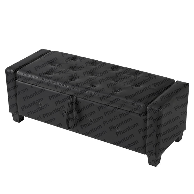 48" Ottoman Bench With Storage, Bench For Bedroom,Living Room,Hallway, Upholstered Tufted Faux Leather PU Ottoman Black