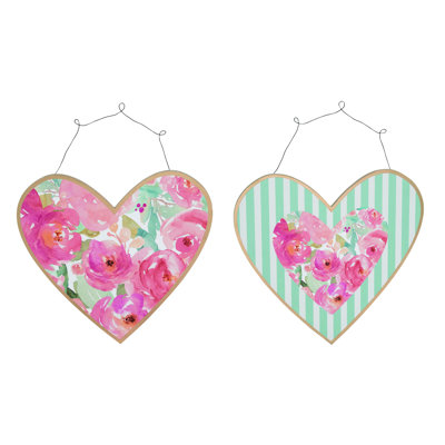 Wood 18.5 in. Valentines Day Metallic Love Heart Decor Set of 2