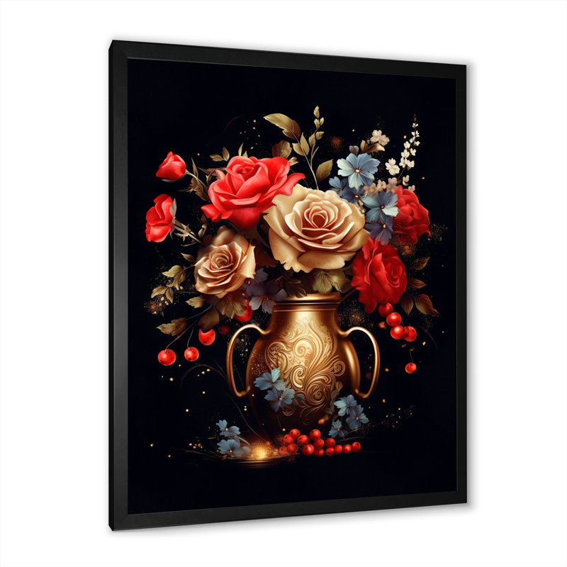 Nature morte avec bouquet de sérénité I, Cadre photo noir, H 40 po x l 30 po x P 1,5 po