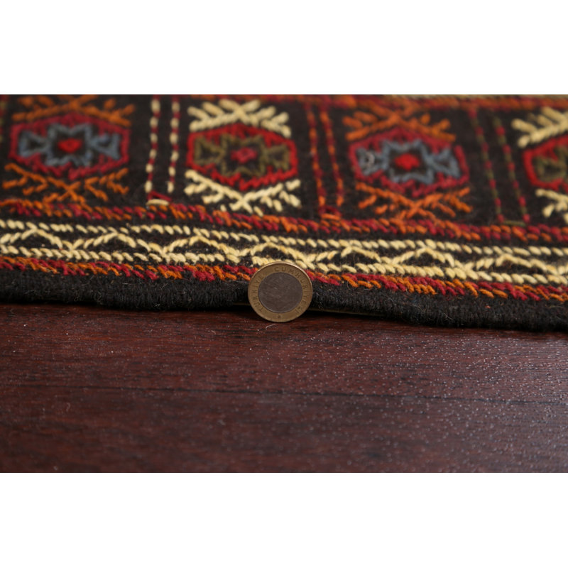 Tapis rouge / noir / brun en laine fait à la main One-of-a-Kind