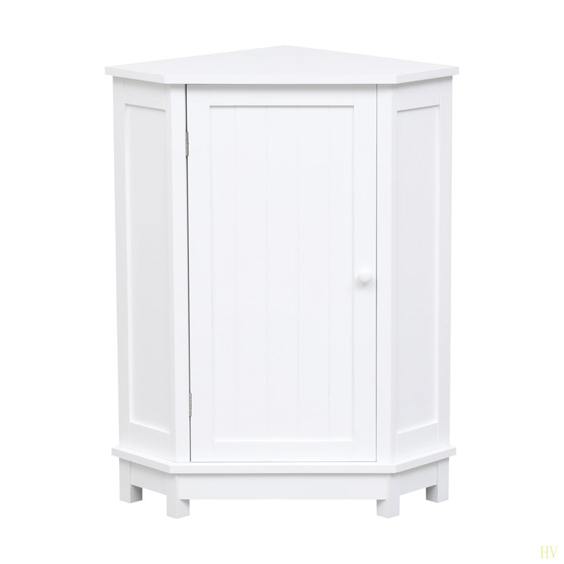 Bathroom Cabinet Triangle Corner Storage Cabinet With Adjustable Shelf Modern Style MDF Board, White