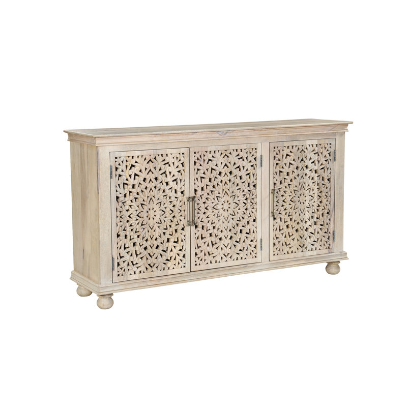 3-door Floral Carved Solid Wood Sideboard