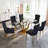 Glass Top Metal Base Dining Table With 6 Velvet Dining Chairs,7 - Piece Pedestal Dining Set-106913550-106913432