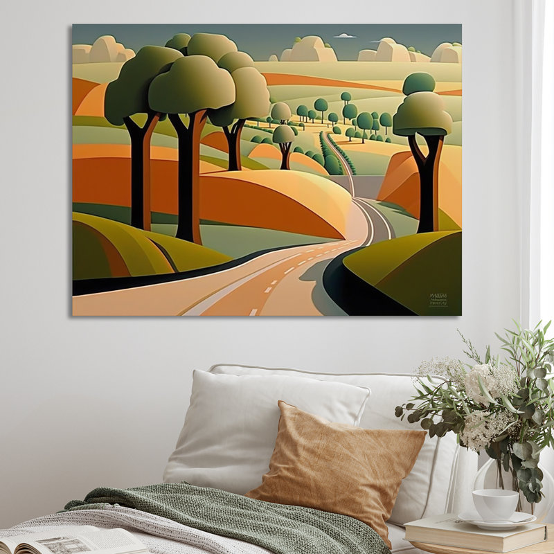 Paysage abstrait de la route vers les montagnes rustiques sur toile, H 16 po x l 32 po x P 1 po, Toile tendue