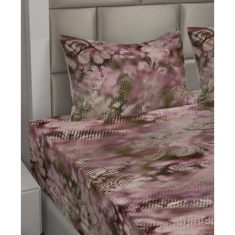 Ambesonne Watercolor Botany Sheet Set 4 Pcs Retro Boho Bloom, Twin Sheet Set with 1 Pillowcase, Dried Rose Green Brown Floral