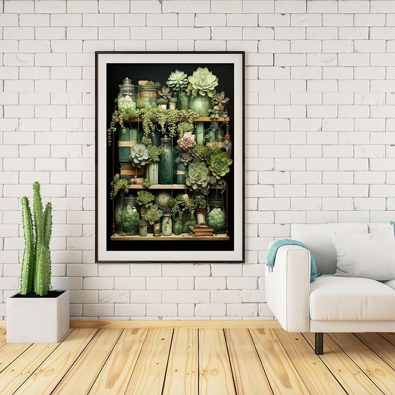 Green Succulent Plant Diamond Painting Kit for Adults and Kids, 12x16 Inch