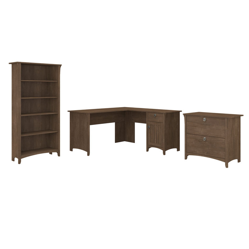 Khadesha 3 Piece Computer Desk Office Set, Ash Brown