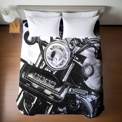Hyperrealist Grey Duvet Cover - Realistic Motorcycle Design