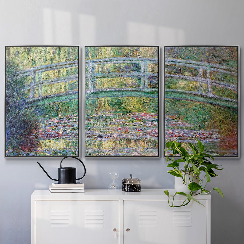 Le pont japonais (l'eau, 3 pièces), H 24 po x l 48 po x P 2 po, Argent