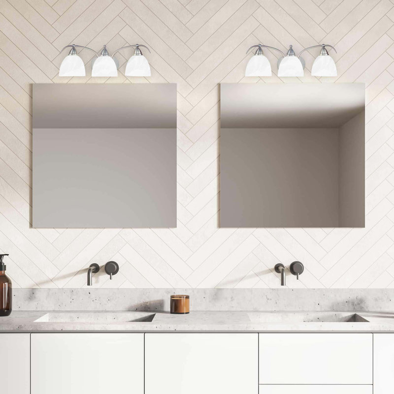 Scurlock 3-Light Indoor Brushed Nickel Wall Mount Vanity Light with Alabaster Glass Shades