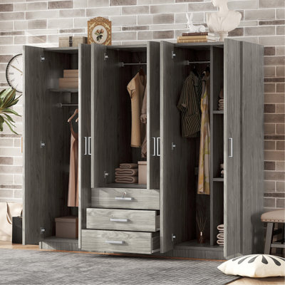 Rangement pour garde-robe en bois à 6 portes avec 6 grands tiroirs