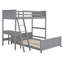 Lit simple superposé au dessus d'un lit double avec bureau, gris-129391634