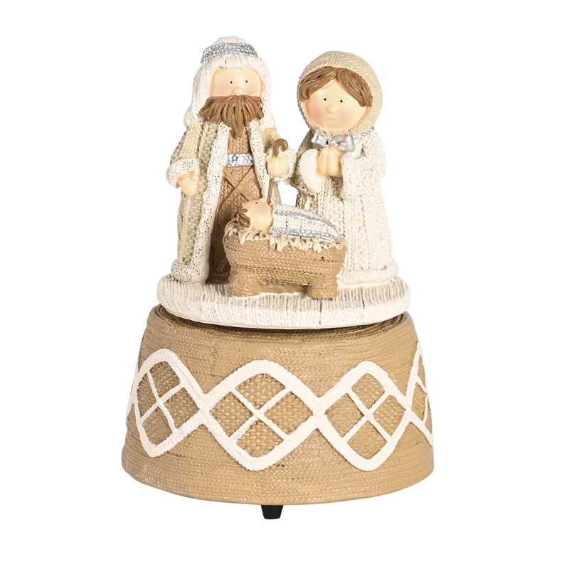 Figurine crèche de Noël musicale, Blanc / Brun
