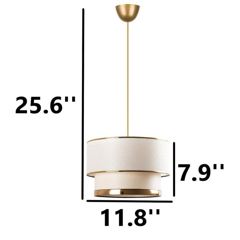 Lustre en métal avec capuchon en métal, Doré / crème