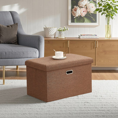 19 Inch Brown Storage Ottoman Bench with Lid – Folding Coffee Table Ottoman, Upholstered Footrest with Hidden Storage for Living Room, Bedroom, Entryway, Dorm, Small Apartment