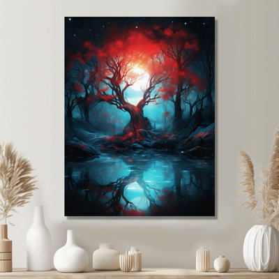 Red River Tree In Enchanted Blue Forest - Tree Wall Art Print