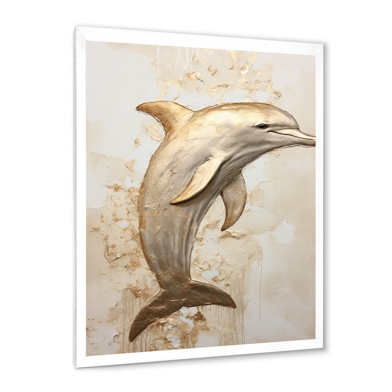 «Beige et doré», impression sur toile, Cadre simple blanc, H 20 po x l 12 po x P 1 po