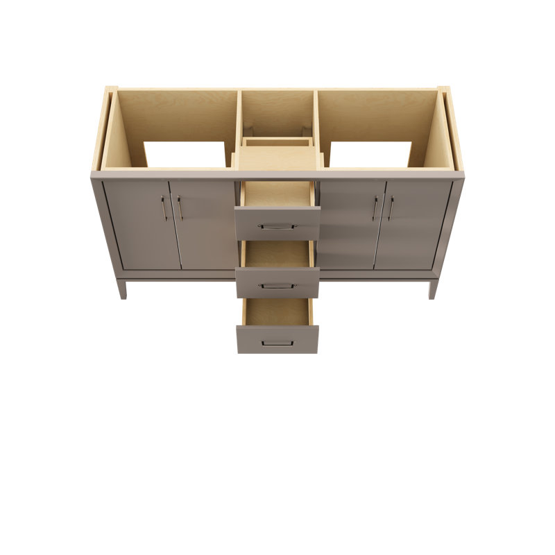 Meuble-lavabo double Alexandra, Taupe Taos, Nickel satiné, 60"