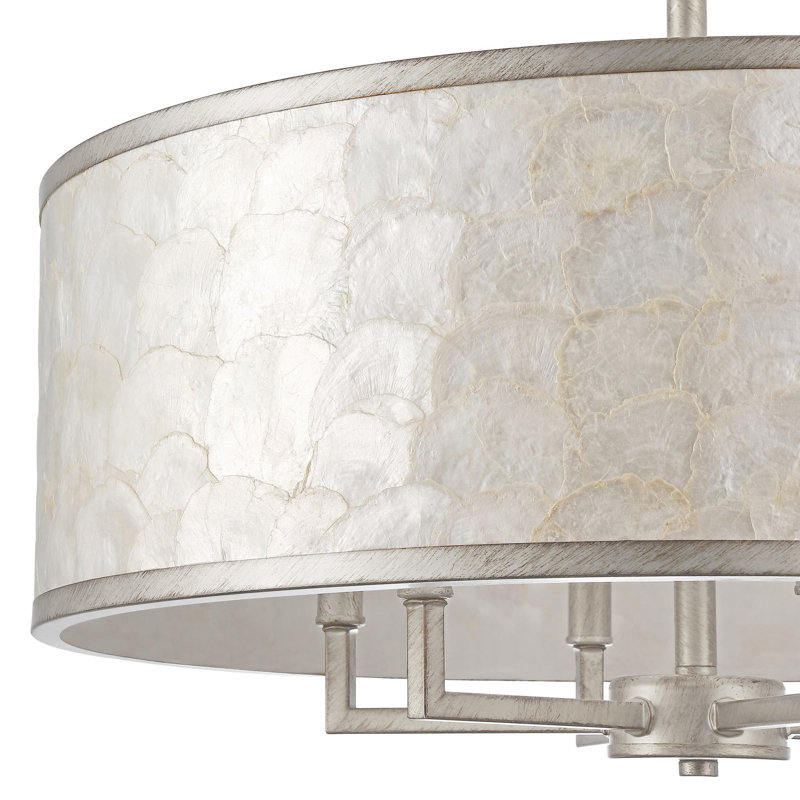 Lustre cylindrique 24 lumières 6 pouces Capiz, Argent antique