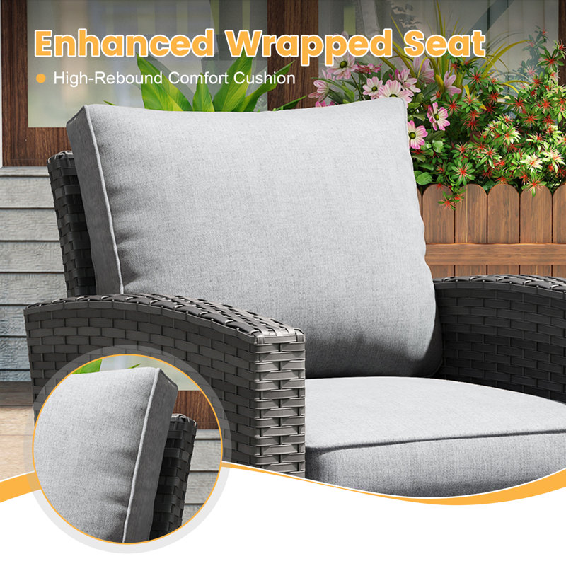 Chaises de patio en osier avec coussins, Cadre gris / coussin gris