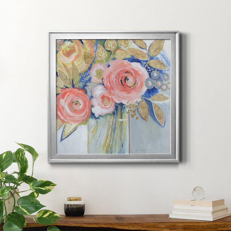 " Peach Metallic Bling " Painting Print, Silver, 32" H x 32" W x 1" D