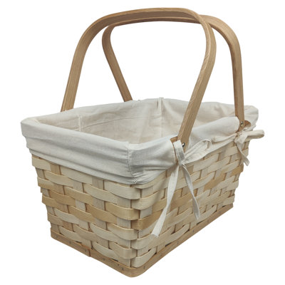 Panier de pique-nique en bois naturel avec doublure en coton